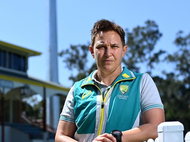 BRISBANE, AUSTRALIA - SEPTEMBER 20: Shelley Nitschke poses for portraits during the announcement as head coach of the Australian Women's International team at Allan Border Field on September 20, 2022 in Brisbane, Australia. (Photo by Albert Perez/Getty Images)