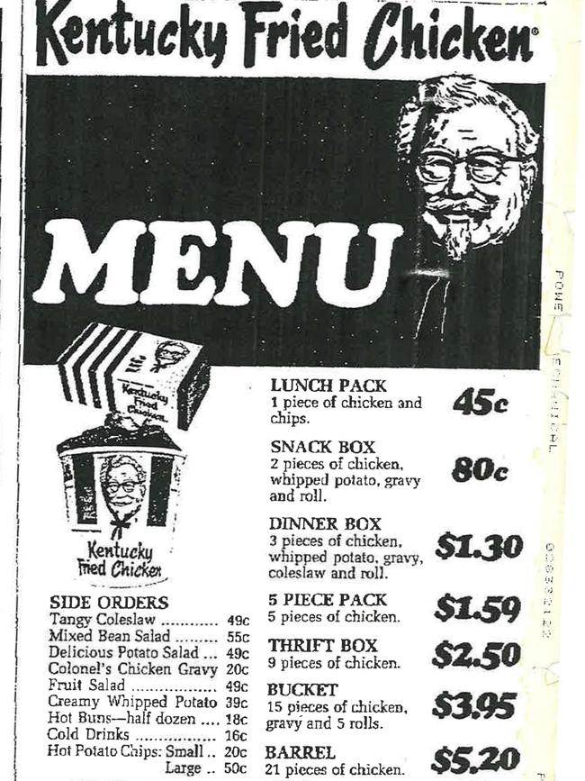 An early Australian KFC menu.