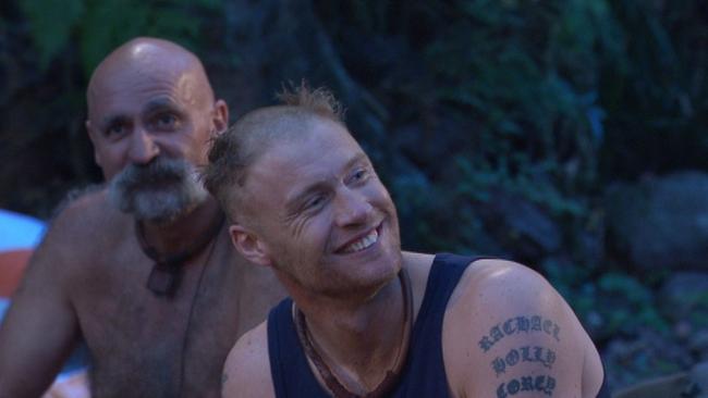 Hairy subject ... Merv Hughes and Freddie Flintoff on I’m A Celebrity ... Get Me Out of Here! Picture: Ten