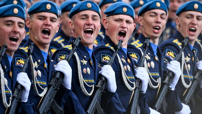 Russian servicemen march on Red Square during the Victory Day military parade. Picture: AFP.