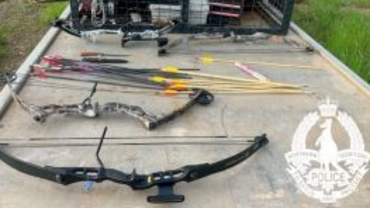 NT Police seized 300 arrows, 5 crossbows, 10 bows, machetes, swords. Picture: supplied.