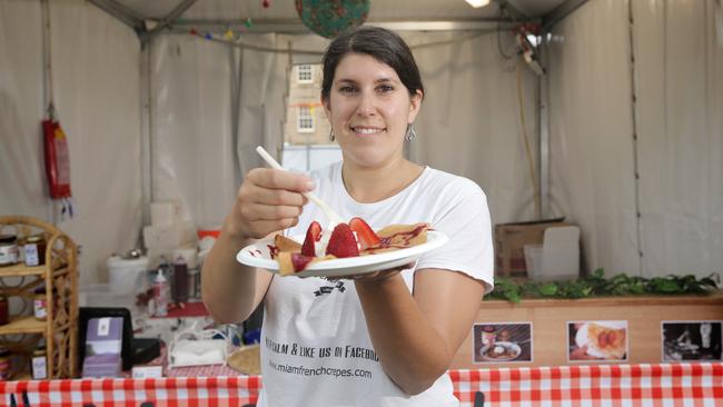 TASTE Day 1: First time Taste stallholder Aude Mayans from MIAM French Crepes with some of the raspberry coulis and strawberry crepes Picture: LUKE BOWDEN