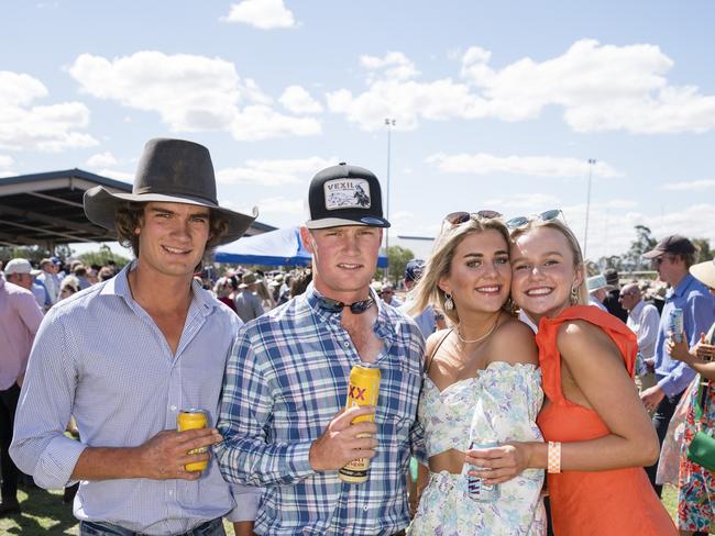 At the Clifton Races are (from left) Clay Armstrong, Darcy Brennan, Lily Cobcroft and Karli Murray, Saturday, October 28, 2023. Picture: Kevin Farmer