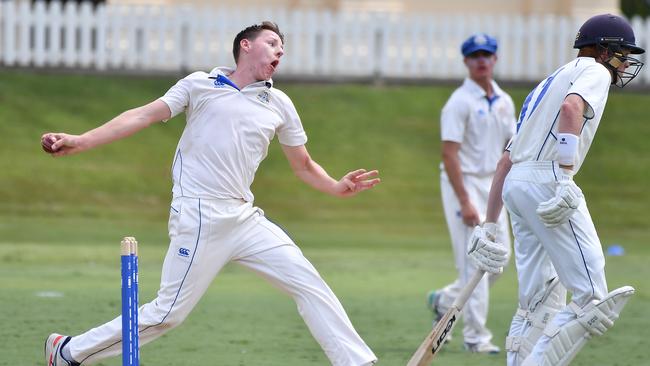 Nudgee College bowler Fergus McFadyen - he is also an elite Australian footballer. Picture, John Gass.