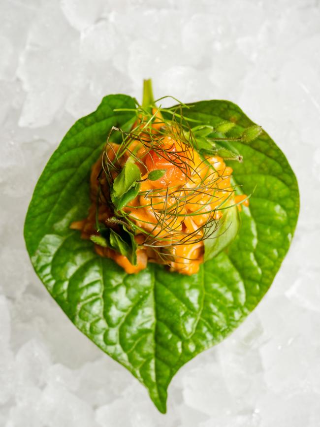 Mud crab, preserved chilli and betel leaf. Picture: Suppled