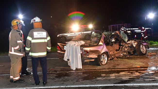 An 18-year-old man died when he lost control of his car and crashed into oncoming traffic on Main North Road, Salisbury East, on August 21, 2017. Picture: Keryn Stevens/AAP