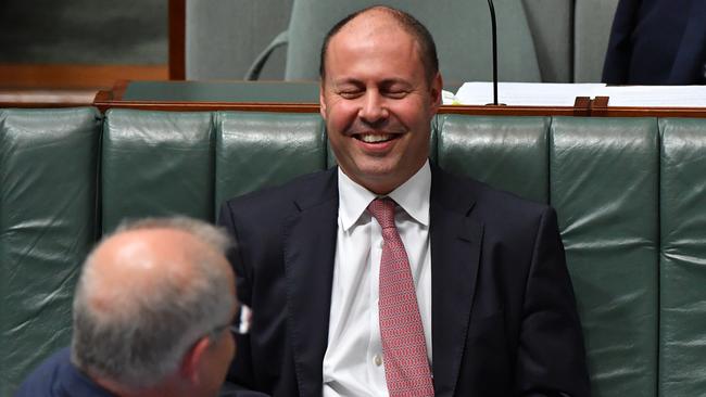 Josh Frydenberg and Scott Morrison during Question Time last week. Picture: Getty Images.