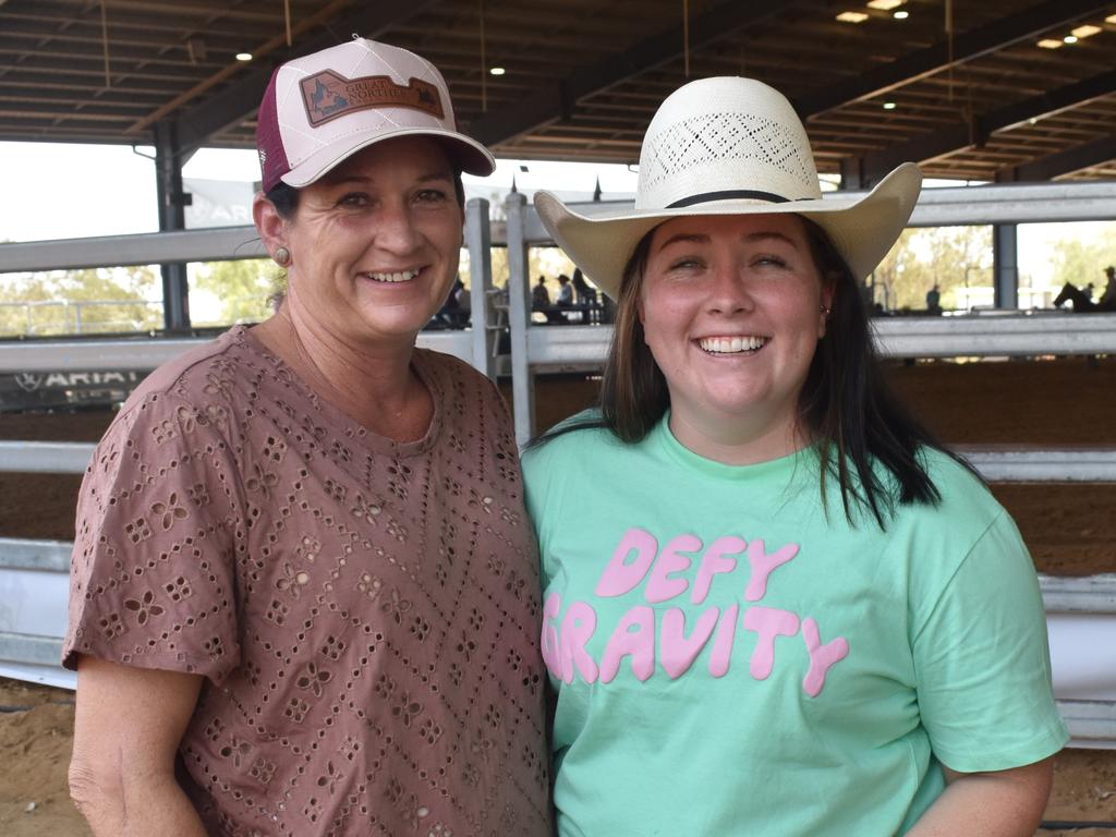 Cloncurry's Rae-Etta Harrison and Kelly Jo Douglas at the APRA National Finals Rodeo at CQLX Gracemere on November 9, 2024.