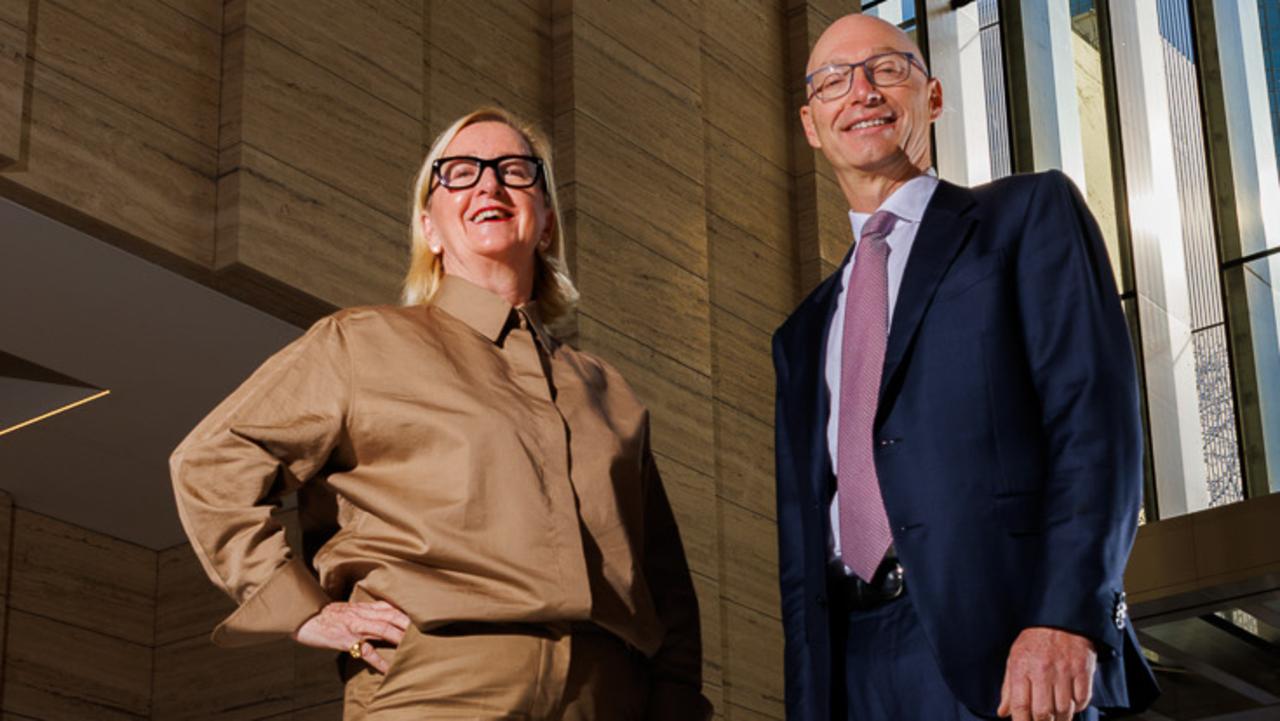 NAB corporate and institutional banking executive Cathryn Carver and her predecessor, David Gall. Picture: Nadir Kinani