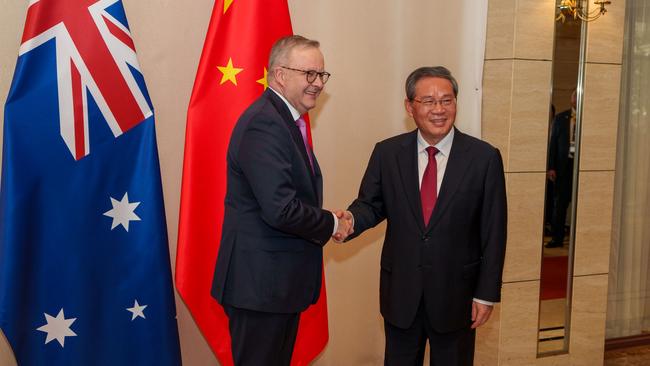 Anthony Albanese and Chinese Premier Li Qiang on the sidelines of the ASEAN-Australia forum in Laos on Thursday. Picture: PMO