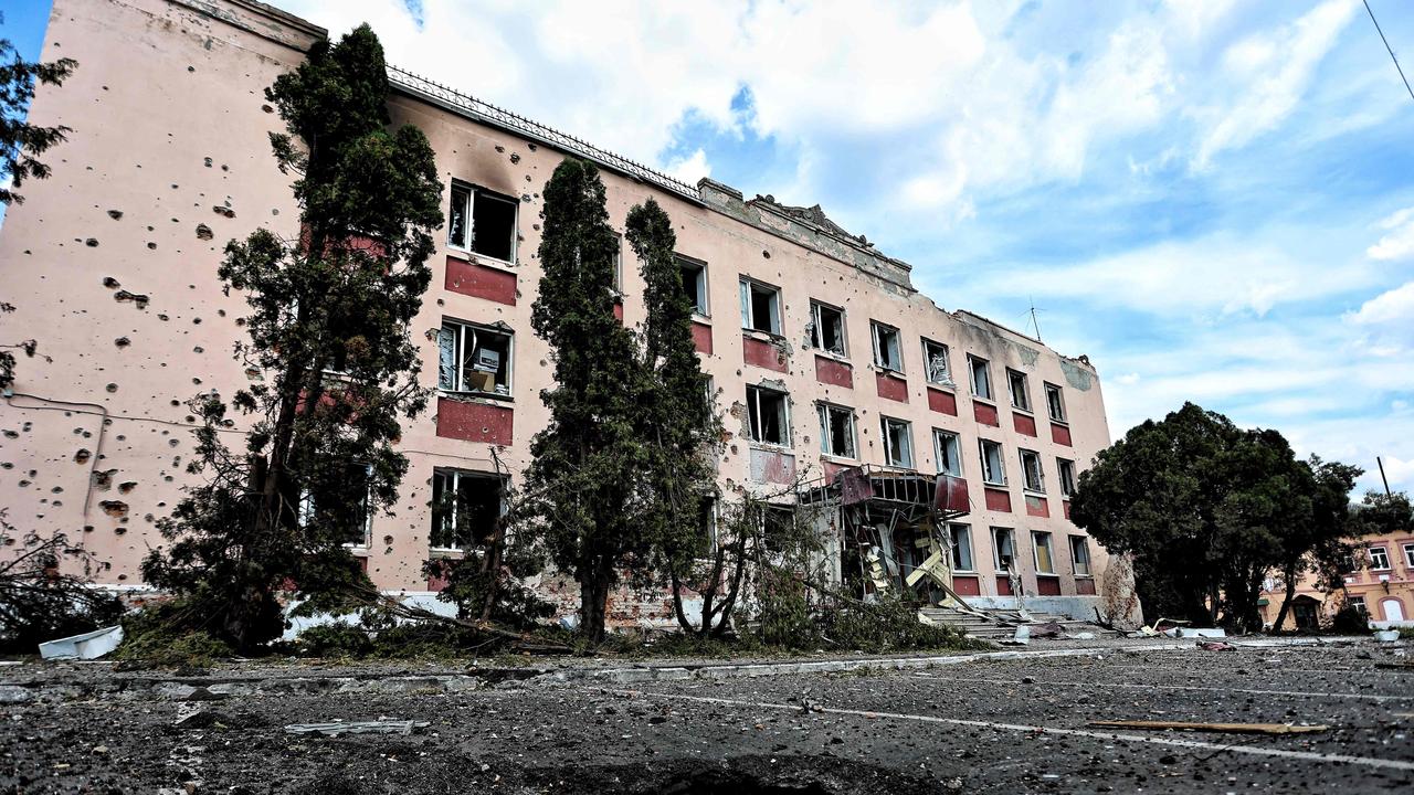 A 2024 photograph of a damaged building in the Ukrainian-controlled Russian town of Sudzha, in the Kursk region. Picture: Yan Dobronosov/AFP