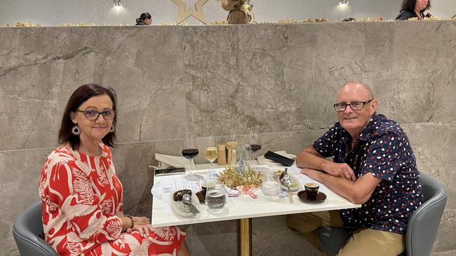 Darlene and David Liebelt enjoying Christmas Day at Hilton Darwin, 2022. Picture: Annabel Bowles