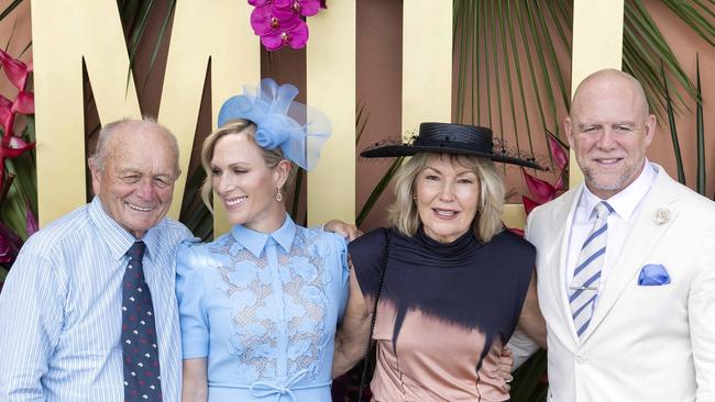 Gerry Harvey and Katie Page with Magic Millions ambassadors Zara and Mike Tindall. Picture: Richard Walker