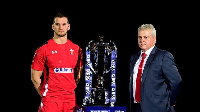 Sam Warburton and Warren Gatland pose with the Six Nations trophy.