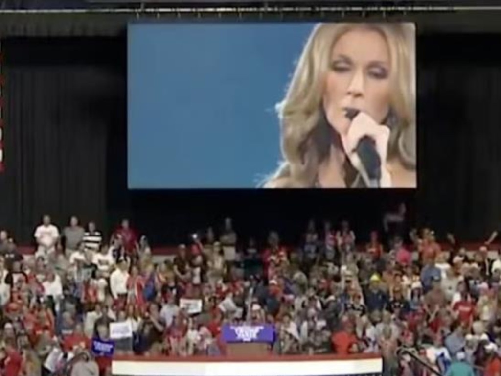 Donald Trump supporters watch on as Celine Dion’s Titanic song is played at a Montana rally. Picture: X