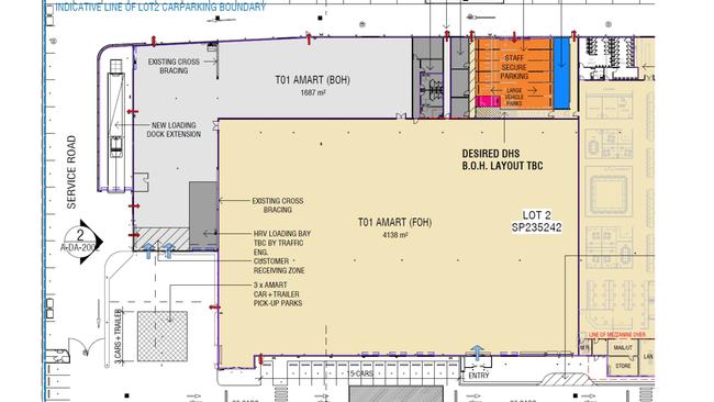 A drawing submitted to Cairns Regional Council reveals the plan to transform the 27,200sq m former Masters Home Improvement site at Draper St into a Department of Human Services mega-office, as well as an Amart furniture shop showroom and cafe. PICTURE: SUPPLIED