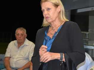 Sandy Bolton addresses the public meeting in Noosa on housing affordability. Picture: Peter Gardiner