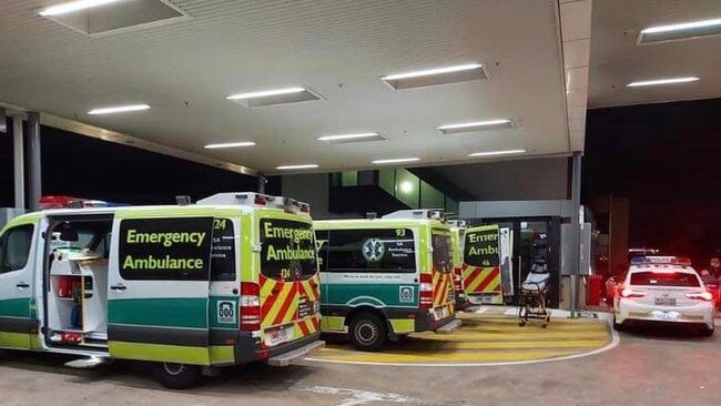 Ambulances ramping at Flinders Medical Centre. Picture: Supplied