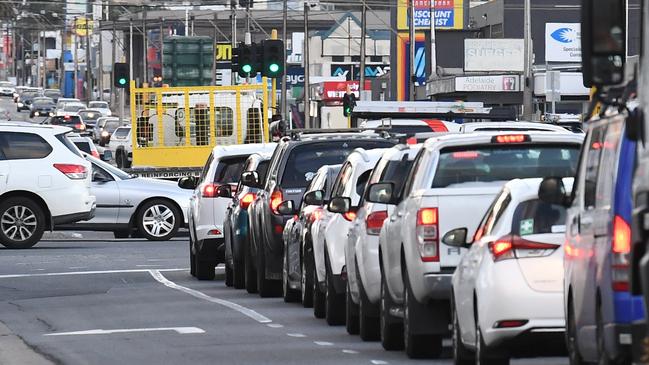 Traffic flows slowly along South Road towards Tonsely during the midweek rush hour. Picture: Mark Brake