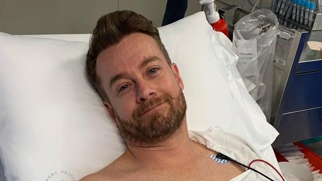 Grant Denyer in hospital recovering from his back injury.