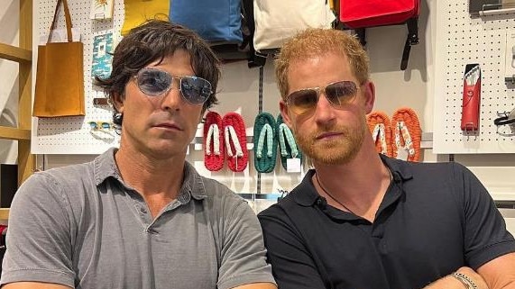 Prince Harry hams it up with good friend Nachos Figueras in Tokyo. Picture: nachfigueros