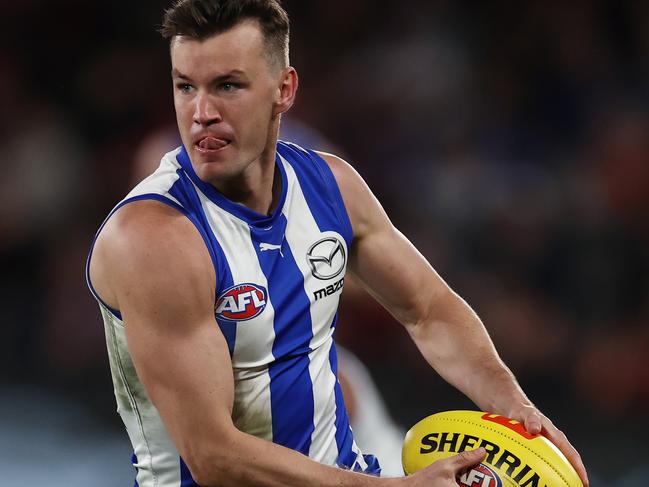 MELBOURNE, AUSTRALIA - Augus 12 , 2023. AFL .      Kayne Turner of the Kangaroos during the round 22 match between North Melbourne and Essendon at the Marvel Stadium in Melbourne.   Photo by Michael Klein.