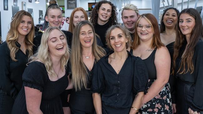 Lanyi Kennedy, Kate Long, Ellysa Reid, Jaden Brook, Rance Boreham, Wim Brennan, Gema Smoothey, and Vicki Schofield, Jamie Jack, Christine Skennerton and Brittany Kimber. Hair Review has been voted Gympie's favourite hair salon of 2023. Picture: Christine Schindler