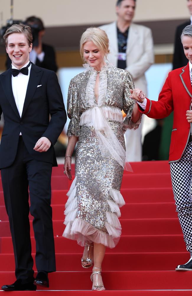 Abraham Lewis, Nicole Kidman and director John Cameron Mitchell depart after the “How To Talk To Girls At Parties” screening during the 70th annual Cannes Film Festival at on May 21, 2017 in Cannes, France. Picture: Getty