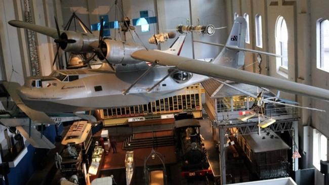 The Catalina flying boat 'Frigate Bird II' suspended inside Powerhouse Museum, Ultimo.