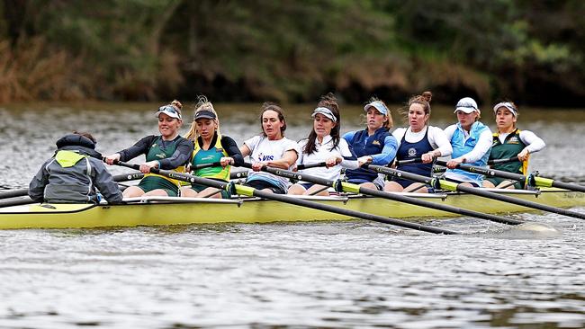 The women's eight rowing team at Wesley boat sheds. Picture: Tim Carrafa