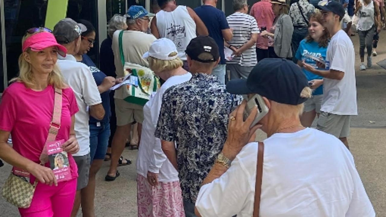 Voters at the Lawson Street pre-poll centre in Southport as voting started in the Gold Coast City Council 2024 election.