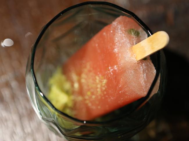 Watermelon and fresh mint popsicle.