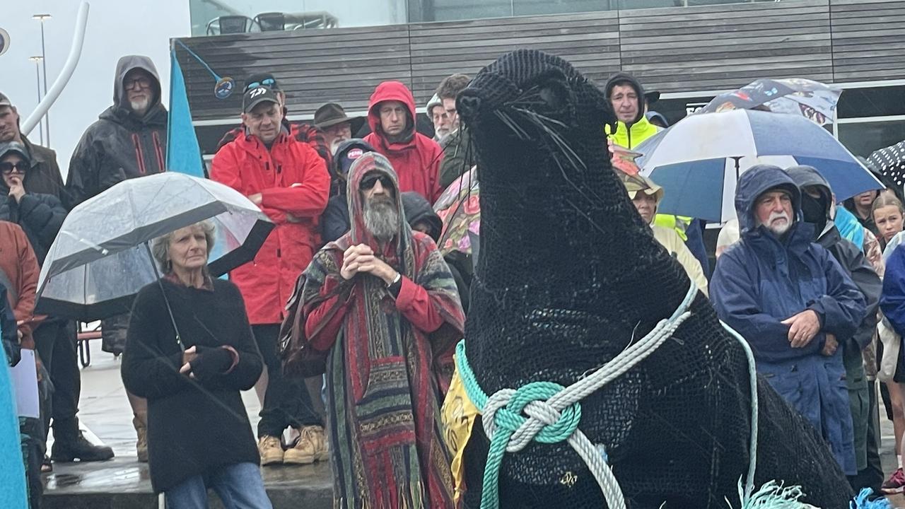 Independant Braddon candidate Craig Garland and others at the Burnie salmon farming protest