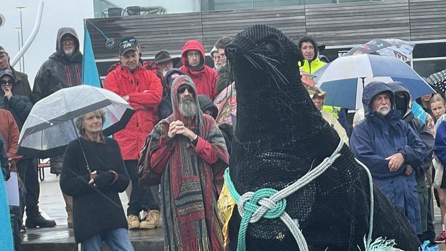 Independant Braddon candidate Craig Garland and others at the Burnie salmon farming protest