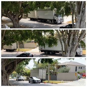 These photos show a B Double travelling uphill on Northgate Rd towards Sandgate Rd. It couldn’t get up the hill so the driver unhitched the second trailer, left it and came back later to pick it up.