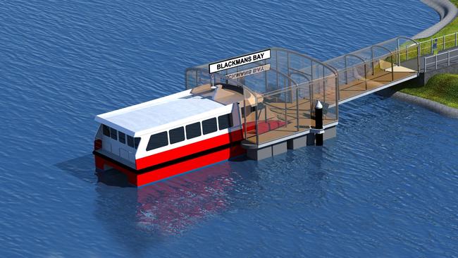 Incat Tasmania chairman Robert Clifford is a long-term advocate for an extensive ferry network on the River Derwent. This artist's impression provided by the world-leading ferry builder show a 12m ferry and self-berthing terminal of the type Clifford is renewing his call for.