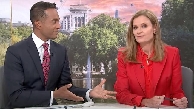 ABC presenters Jeremy Fernandez and Julia Baird during the coronation coverage. Picture: ABC