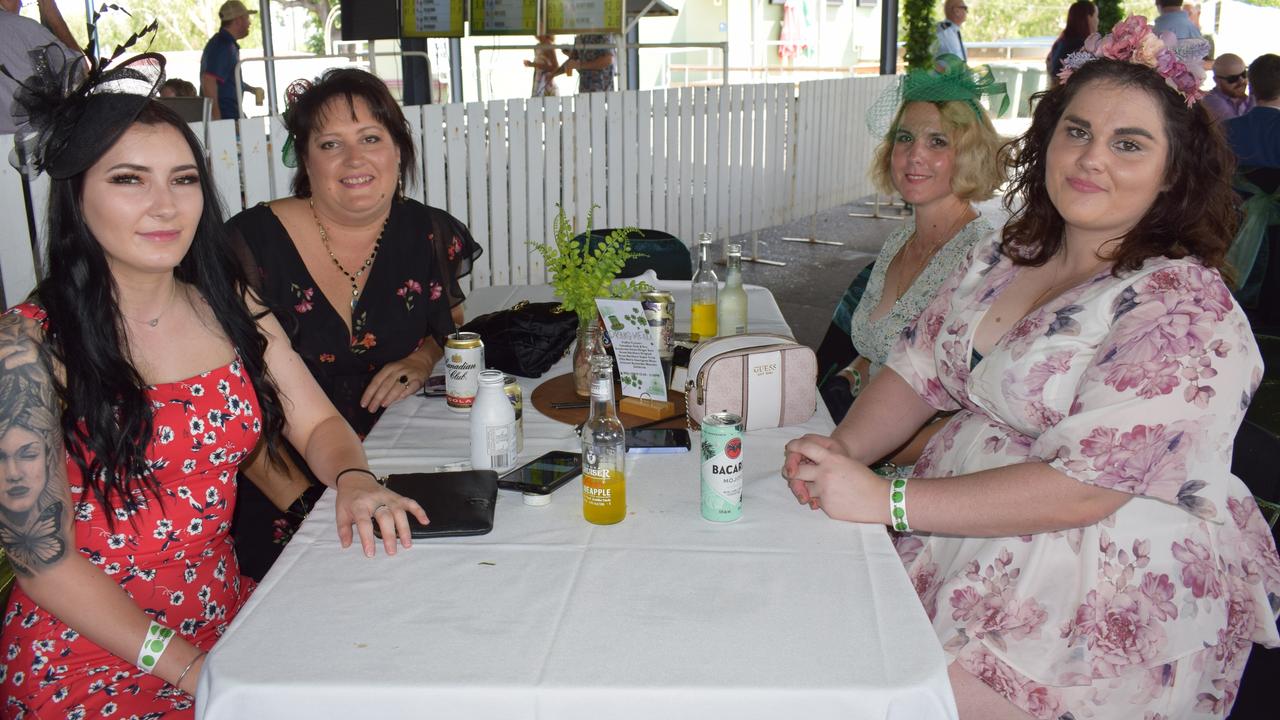 Krystal Mckenzie, Michelle Barber, Ellie Rowell and Cassie Brown at the St Patrick’s Day races in Rockhampton on March 12, 2022. Picture: Aden Stokes