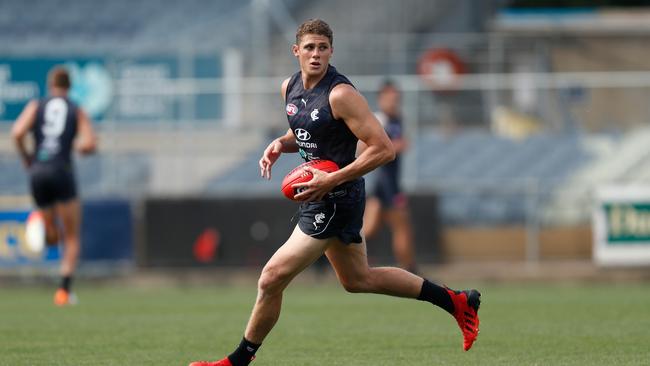 Charlie Curnow was moving smoothly during the Carlton Blues training session at Ikon Park. Picture: Michael Willson/AFL Photos via Getty Images