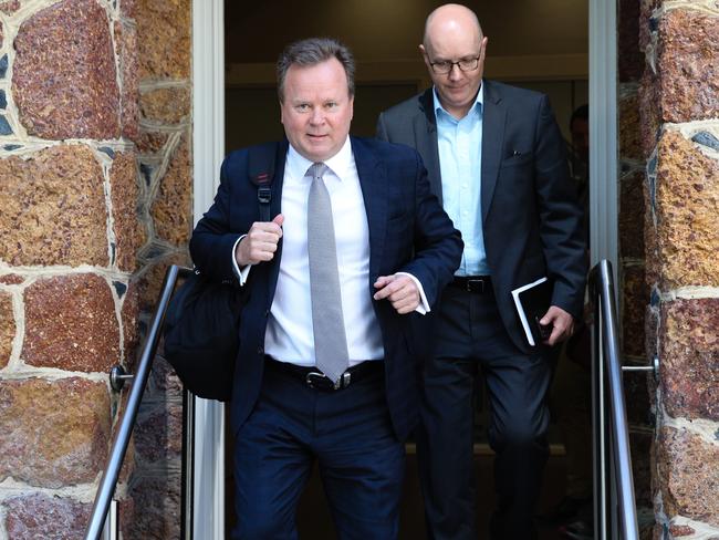 Bill Pulver emerges from the first day of the hearing.