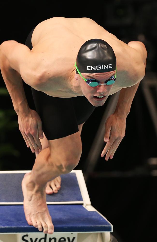 Kyle Chalmers launches into the pool. Photo: Phil Hillyard.