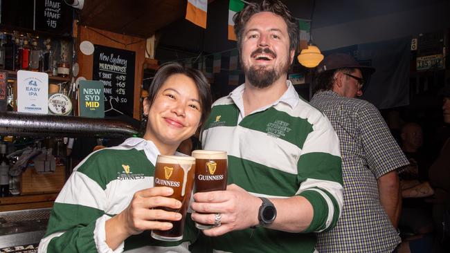 Palmy Tatum and Alexander Chaplin at the New Sydney celebrating St Patrick’s Day. Picture: Linda Higginson