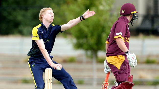 VSDCA: Cobug v Plenty Valley: Connor McEvoy of Plenty Valley bowling on Saturday, March 5, 2022 in Coburg, AustraliaPhoto: Hamish Blair