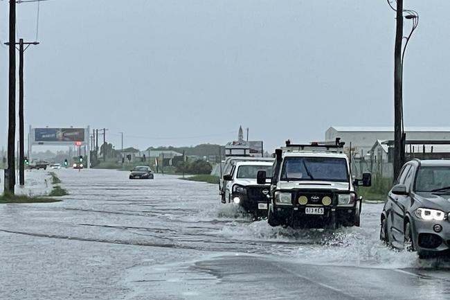 Boundary Rd East, heading into Mackay Airport beginning to flood over as of 8.10am on February 4, 2025. The airport was still open as this photo was taken. Picture: Janessa Ekert