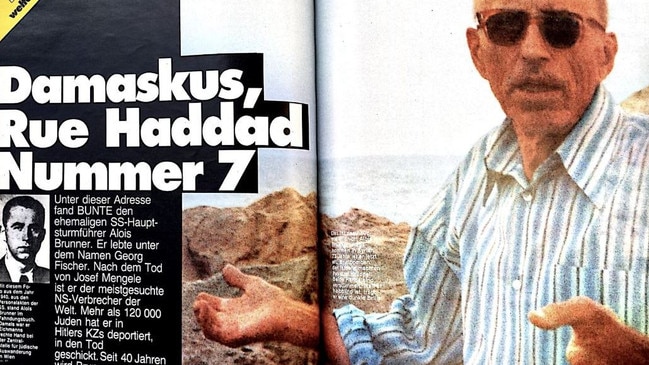 In 1985, Alois Brunner told the German magazine Bunte that Israel would never capture him but two Mossad letter bombs had cost him four fingers and an eye. Picture: Bunte.de/The Times