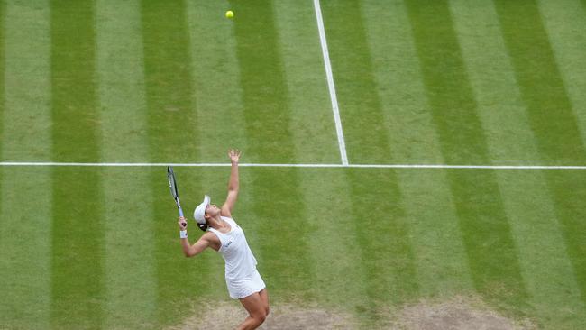 Barty serves during the match. Picture: Getty