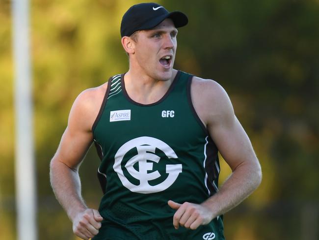 Tom Bell takes part in pre-season training at Greensborough. Picture: Nathan McNeill 