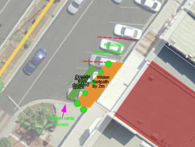 Adjacent to 'The Link' and existing arcade – initial concept design. Widen footpath, provide additional greenery and space for cafÃ© seating and community engagement.