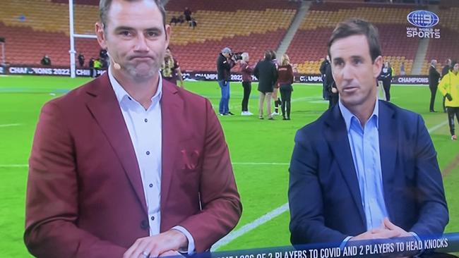 Andrew Johns was clearly unhappy to be surrounded by Queenslanders after full-time.