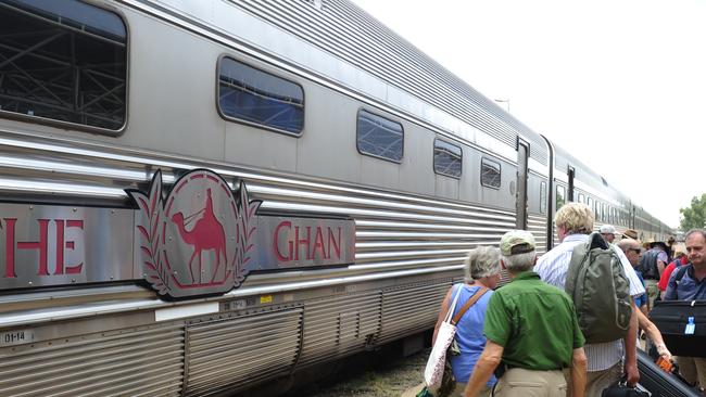 Passengers travelling from Adelaide Disembark from The Ghan train at Alice Springs on its 10 year anniversary